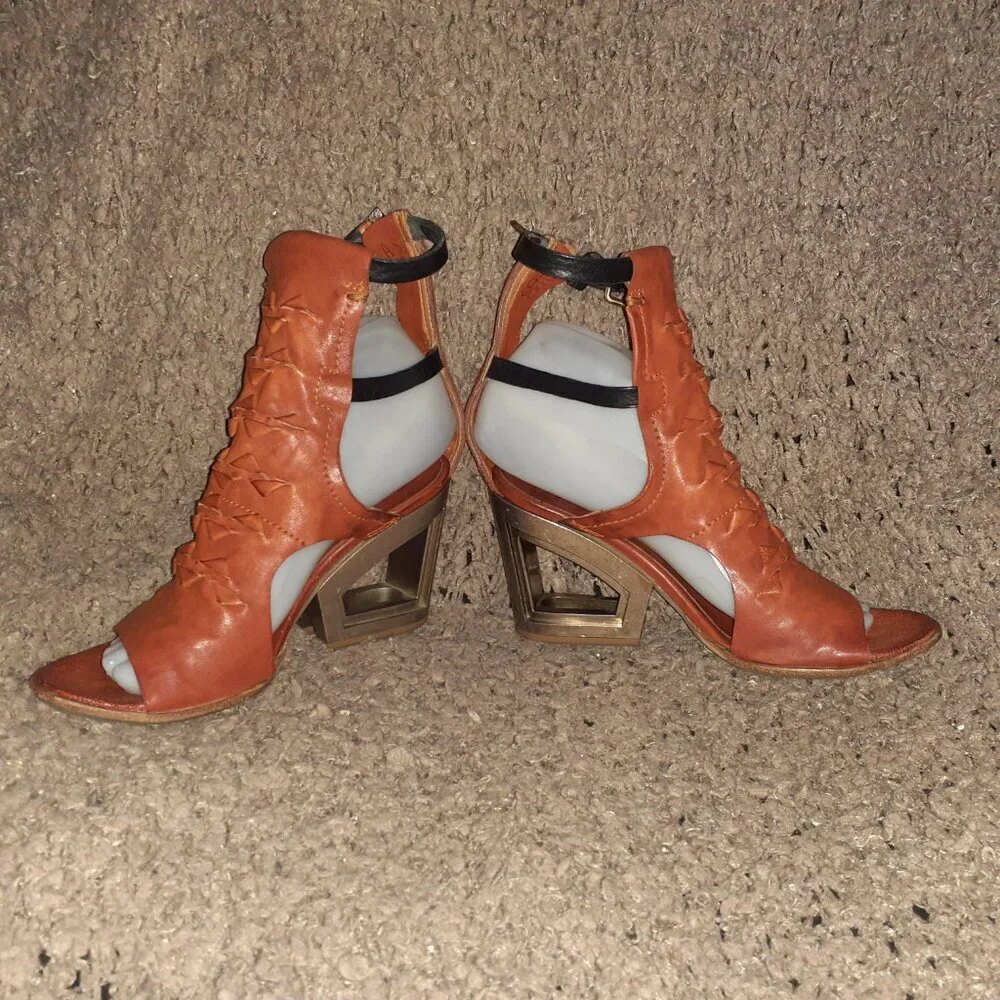 A.S.98 POLARIS-Chestnut Leather/Black Straps Gladiator/Cage Sanda-Sz37-Near Mint - Picture 4 of 9